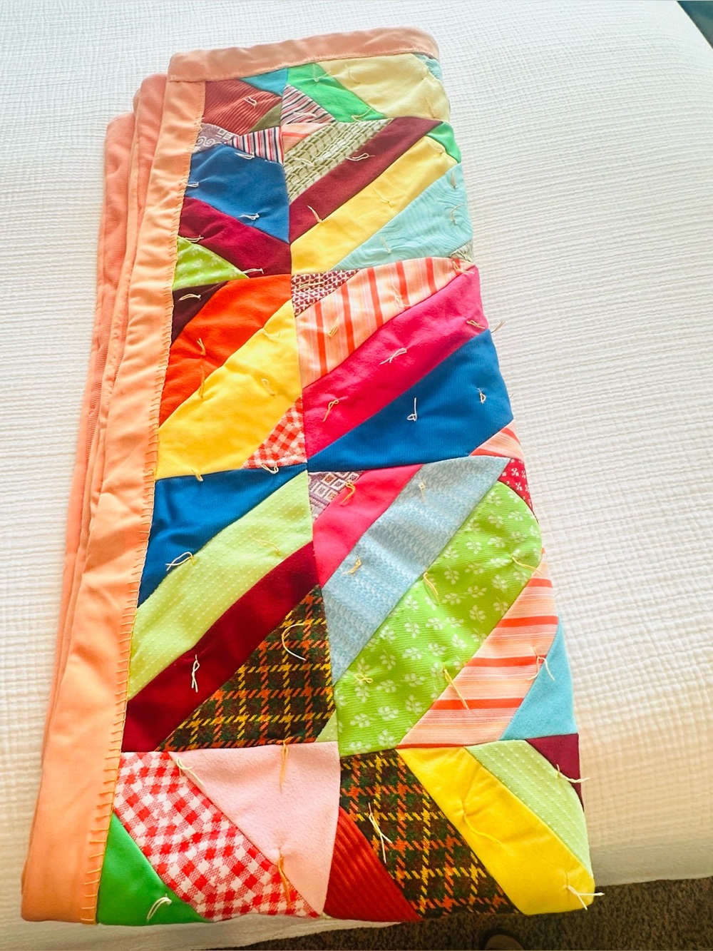 VTG Multi-Color Handmade Patchwork String Herringbone Quilt - Picture 2 of 16